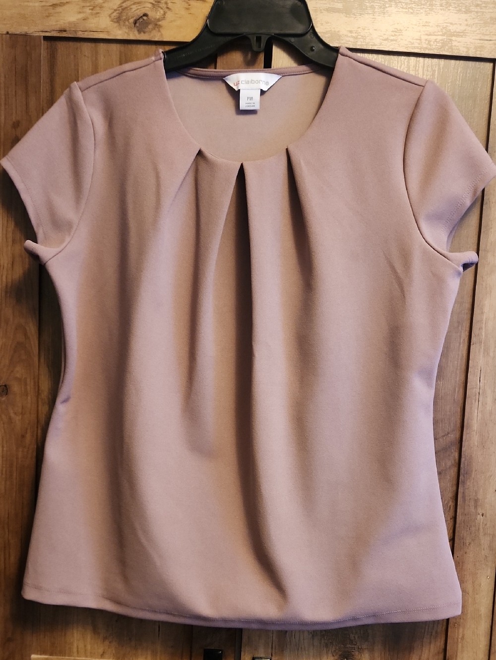 Liz Claiborne Dusty Mauve Short Sleeve Pleat-Front Top